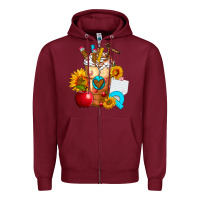 Burgundy teacher cold drink frappe with sunflowers Zipper Hoodie - FaDigitalArtStudio