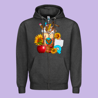 Teacher Cold Drink Frappe With Sunflowers Zipper Hoodie Designed By Fadigitalartstudio