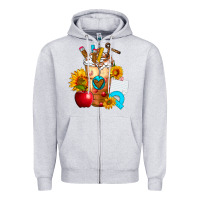 Heather Grey teacher cold drink frappe with sunflowers Zipper Hoodie - FaDigitalArtStudio