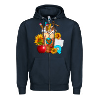 Navy teacher cold drink frappe with sunflowers Zipper Hoodie - FaDigitalArtStudio