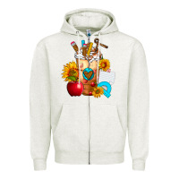 Oatmeal Heather teacher cold drink frappe with sunflowers Zipper Hoodie - FaDigitalArtStudio