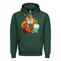Sports Green teacher cold drink frappe with sunflowers Zipper Hoodie - FaDigitalArtStudio
