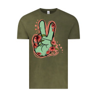 Vintage Olive Green Glitter Floral Peace Sign Vintage Tee - Jasminsmagicworld