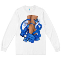 White Colon Cancer diva blue ribbon Long Sleeve Tee - NancyCooperArtShop
