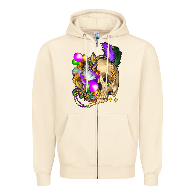 Mardi Gras Skull Zipper Hoodie by FaDigitalArtStudio | Teevron