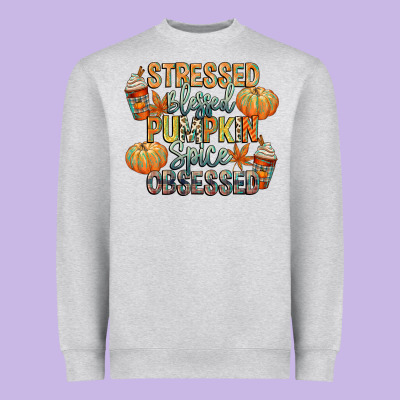 Stressed Blessed Pumpkin Spice Obsessed Heavyweight Sweatshirt Designed By Cowgirlartshop