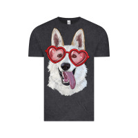 Vintage Black White shepherd with love glasses Vintage Tee - RanaPortraitStore