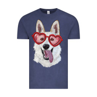 Vintage Denim White shepherd with love glasses Vintage Tee - RanaPortraitStore