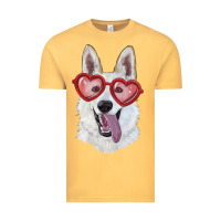 Vintage Mustard White shepherd with love glasses Vintage Tee - RanaPortraitStore