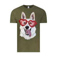 Vintage Olive White shepherd with love glasses Vintage Tee - RanaPortraitStore