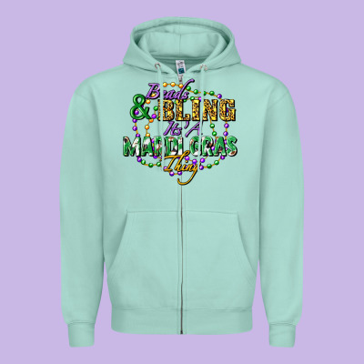 Beads And Bling It's' A Mardi Gras Thing Zipper Hoodie Designed By Fadigitalartstudio