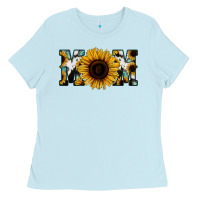 Baby Blue Sunflower Cowhide Mom Ladies Tee - Jasminsmagicworld