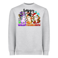 Heather Grey happy hallothanksmas unicorn Heavyweight Sweatshirt - CowGirlArtShop