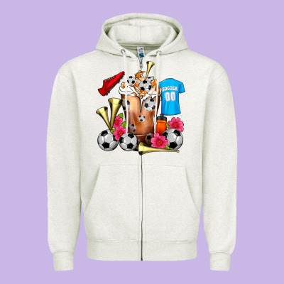 Soccer Cold Drink Frappe Zipper Hoodie Designed By Fadigitalartstudio