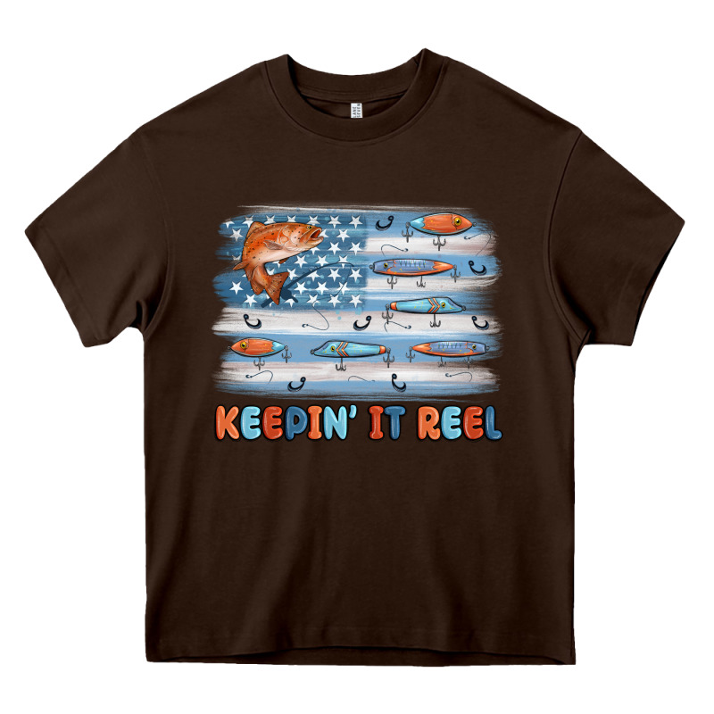 Fishing Lure Flag Keepin' It Reel Heavy Core Tee by MaliasSmallBusiness | Teevron
