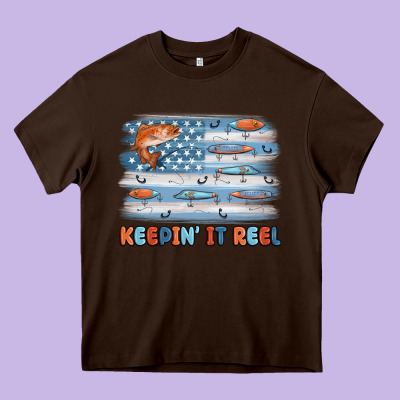 Fishing Lure Flag Keepin' It Reel Heavy Core Tee Designed By Maliassmallbusiness