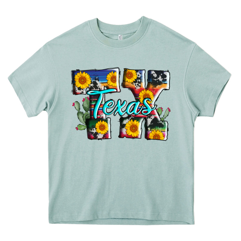Texas Tx Serape Sunflower Cowhide Heavy Core Tee by AdoDesignShop | Teevron