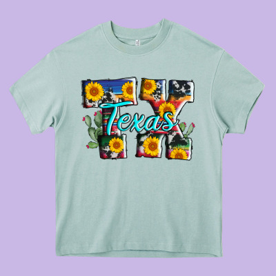 Texas Tx Serape Sunflower Cowhide Heavy Core Tee Designed By Adodesignshop