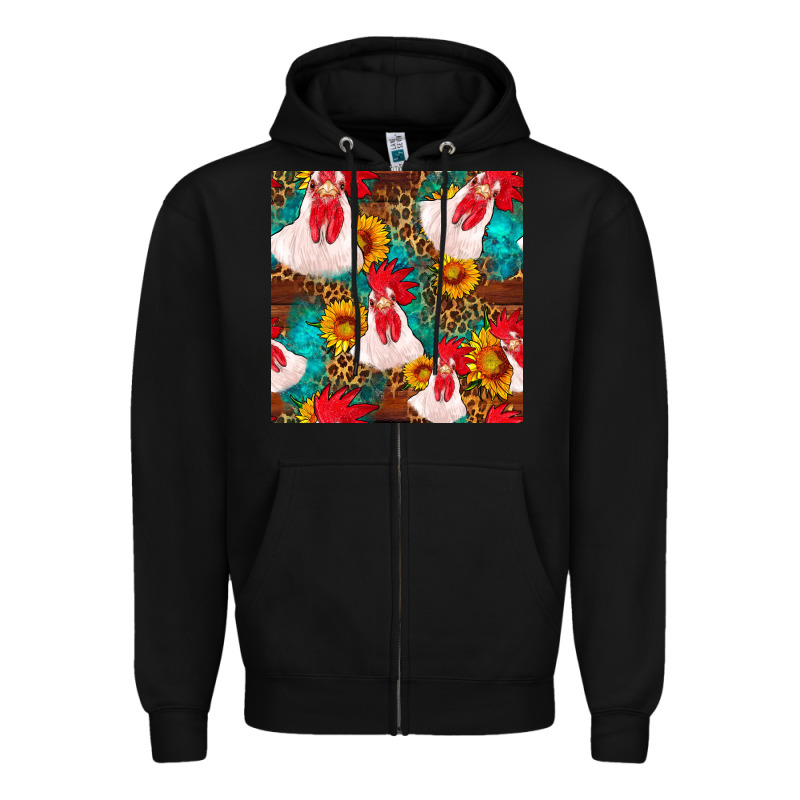 Western  Chicken With Sunflowers Seamless Pattern Zipper Hoodie by FaDigitalArtStudio | Teevron