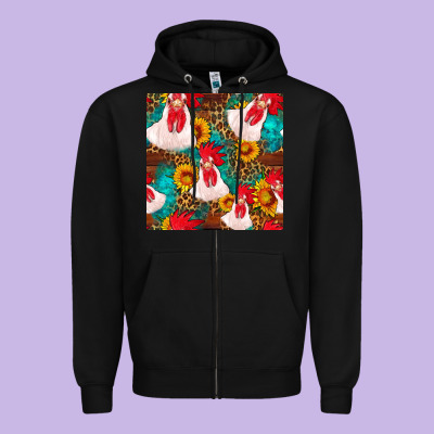 Western  Chicken With Sunflowers Seamless Pattern Zipper Hoodie Designed By Fadigitalartstudio