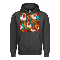 Charcoal Heather western  chicken with sunflowers seamless pattern Zipper Hoodie - FaDigitalArtStudio