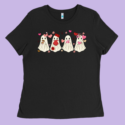 Valentines Day Ghost Ladies Tee Designed By Maliassmallbusiness