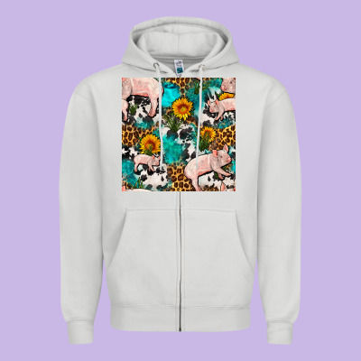 American Yorkshire Pig Seamless Pattern Zipper Hoodie Designed By Fadigitalartstudio