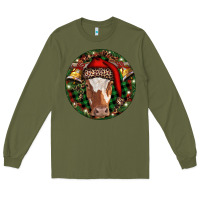 Army Green Longhorn Cow Christmas Long Sleeve Tee - RanaPortraitStore