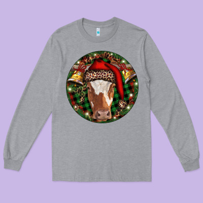 Longhorn Cow Christmas Long Sleeve Tee Designed By Ranaportraitstore