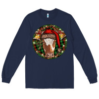 Navy Longhorn Cow Christmas Long Sleeve Tee - RanaPortraitStore