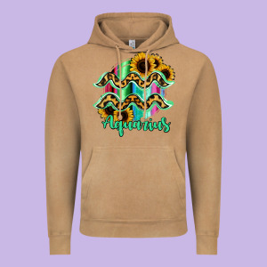 Aquarius Zodiac Sign Sunflower Leopard Serape Vintage Hoodie Designed By Ranaportraitstore