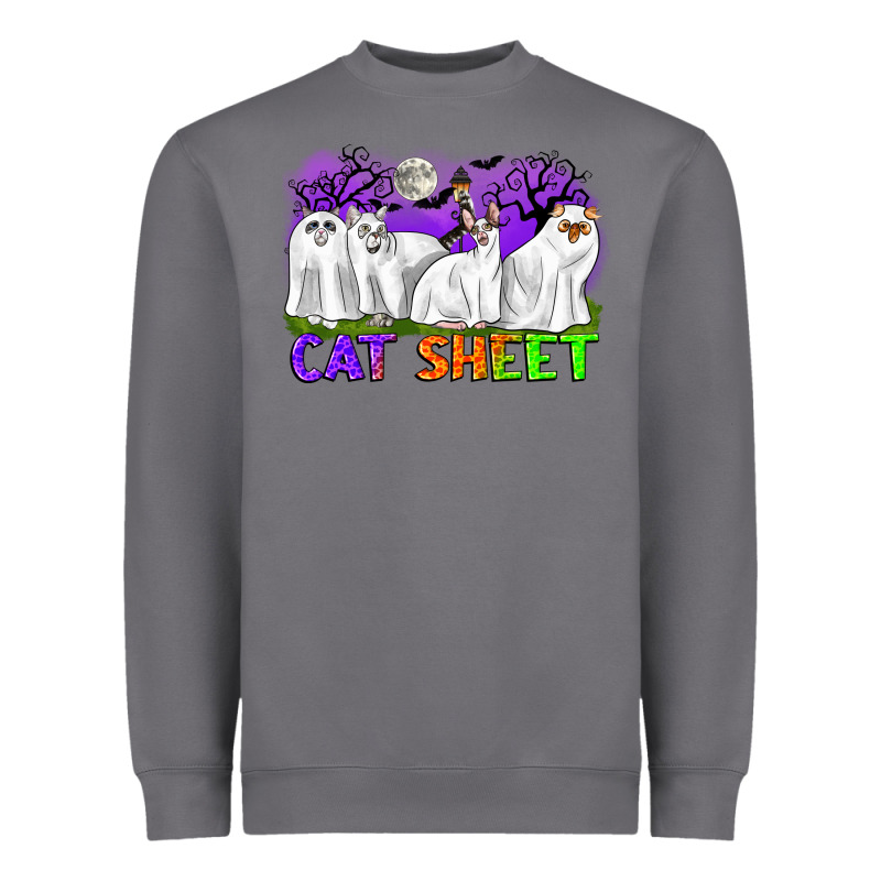 Cat Sheet Ghost Cats Halloween Heavyweight Sweatshirt by CowGirlArtShop | Teevron