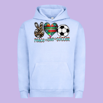 Peace Love Soccer Urban Hoodie Designed By Cowhidedigitalart