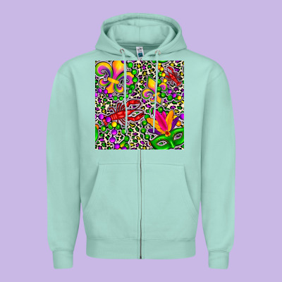 Mardi Gras Crawfish Leopard  Seamless Pattern Zipper Hoodie Designed By Fadigitalartstudio