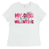 White my dog is my valentine Ladies Tee - MaliasSmallBusiness