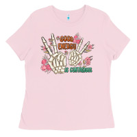 Bubblegum Pink good energy is contagious Ladies Tee - MaliasSmallBusiness