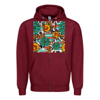 Burgundy gemstone sunflower cowhide leopard seamles pattern Zipper Hoodie - FaDigitalArtStudio