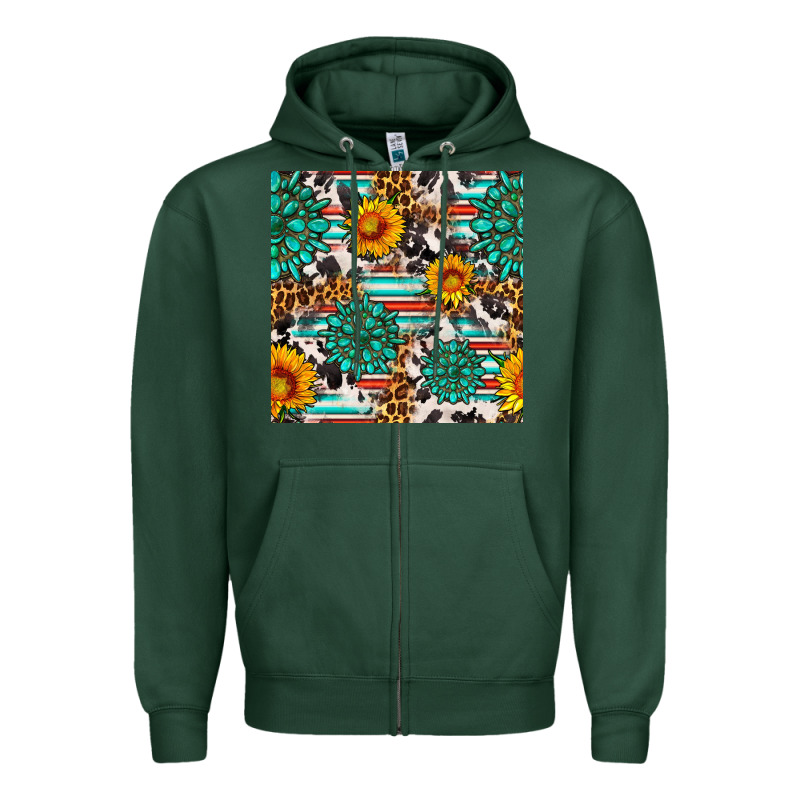 Gemstone Sunflower Cowhide Leopard Seamles Pattern Zipper Hoodie by FaDigitalArtStudio | Teevron