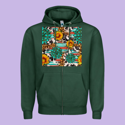 Gemstone Sunflower Cowhide Leopard Seamles Pattern Zipper Hoodie Designed By Fadigitalartstudio