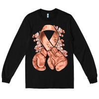 Uterine Cancer Peach Ribbon With Boxing Gloves Long Sleeve Tee | Teevron