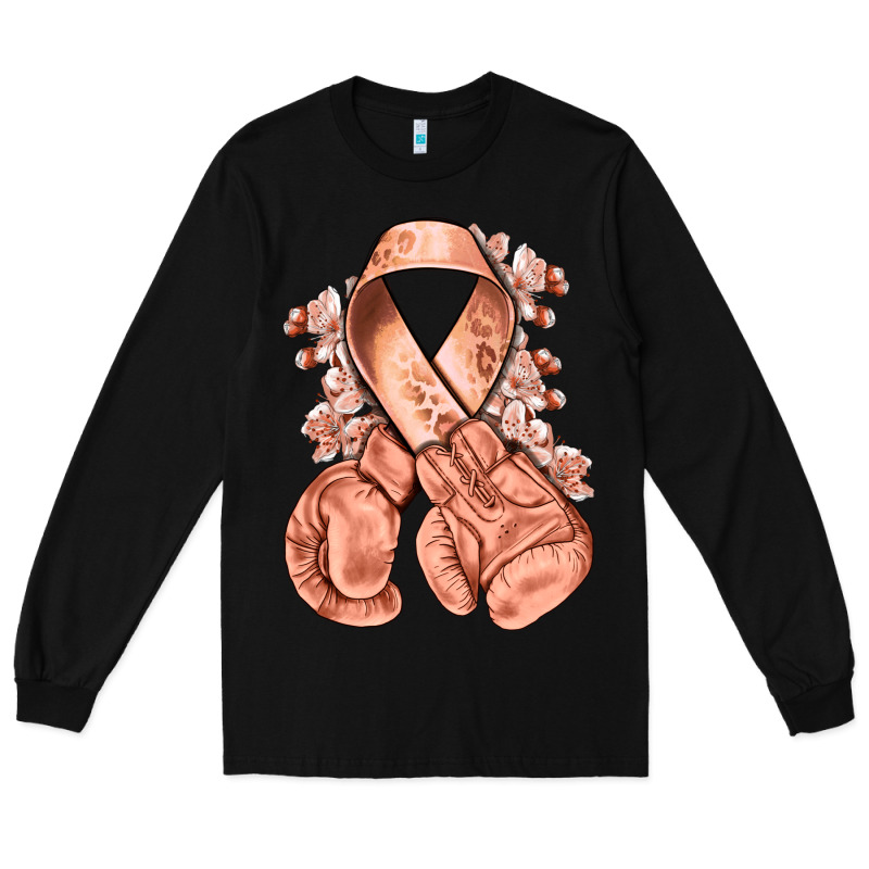 Uterine Cancer Peach Ribbon With Boxing Gloves Long Sleeve Tee by NancyCooperArtShop | Teevron
