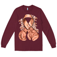 Burgundy Uterine Cancer peach ribbon with boxing gloves Long Sleeve Tee - NancyCooperArtShop