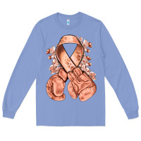 Colony Blue Uterine Cancer peach ribbon with boxing gloves Long Sleeve Tee - NancyCooperArtShop