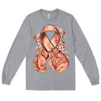 Heather Grey Uterine Cancer peach ribbon with boxing gloves Long Sleeve Tee - NancyCooperArtShop