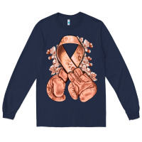 Navy Uterine Cancer peach ribbon with boxing gloves Long Sleeve Tee - NancyCooperArtShop