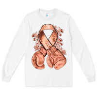 White Uterine Cancer peach ribbon with boxing gloves Long Sleeve Tee - NancyCooperArtShop