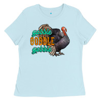 Baby Blue Thanksgiving turkey gobble gobble Ladies Tee - NancyCooperArtShop
