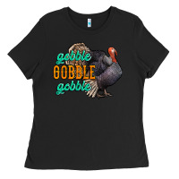 Black Thanksgiving turkey gobble gobble Ladies Tee - NancyCooperArtShop