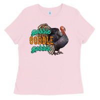 Bubblegum Pink Thanksgiving turkey gobble gobble Ladies Tee - NancyCooperArtShop