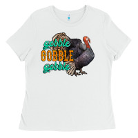 White Thanksgiving turkey gobble gobble Ladies Tee - NancyCooperArtShop